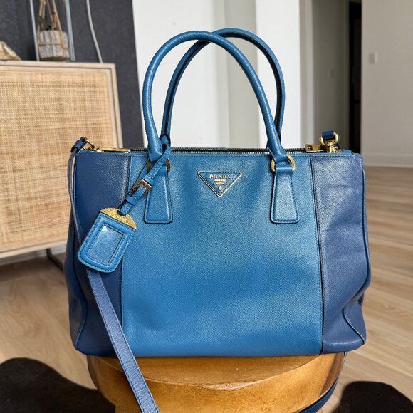 Prada Saffiano Blue Colorblock Tote Bag - Picture 1 of 11